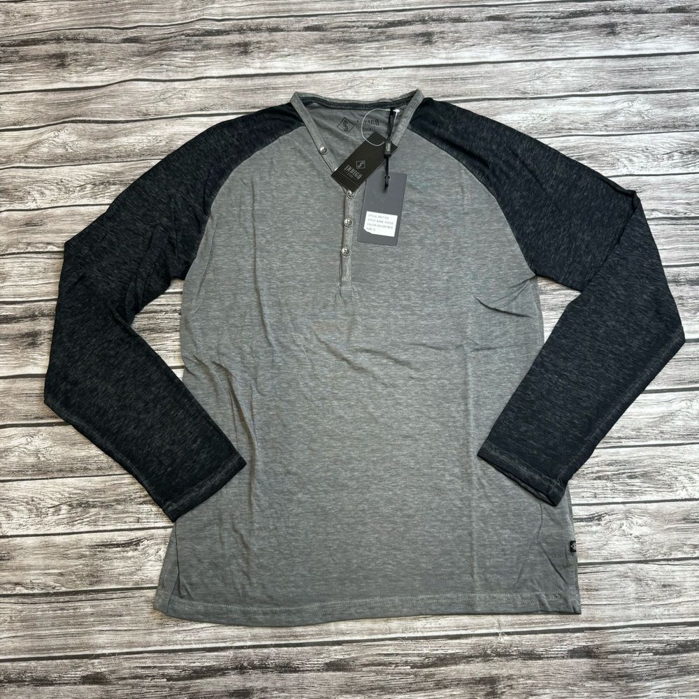 Indigo Star Men's Burnout Henley Raglan Long Sleeve Shirt Gray Black S NWT